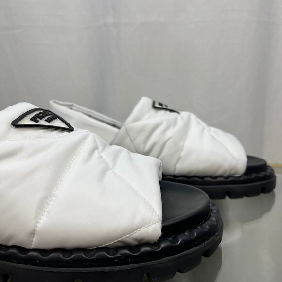 PRADA Padded Nylon White Slingback Sandals SZ 37.5 - Picture 6 of 11